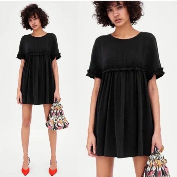 Zara trf collection black babydoll dress size small - Picture 1 of 10